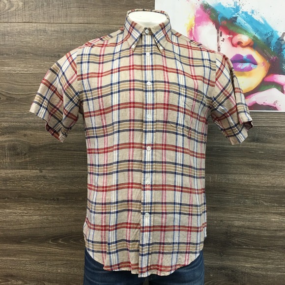 Brooks Brothers Other - Brooks Brothers Regent Short Sleeve Plaid Irish Linen Button‎ Down Shirt Men L